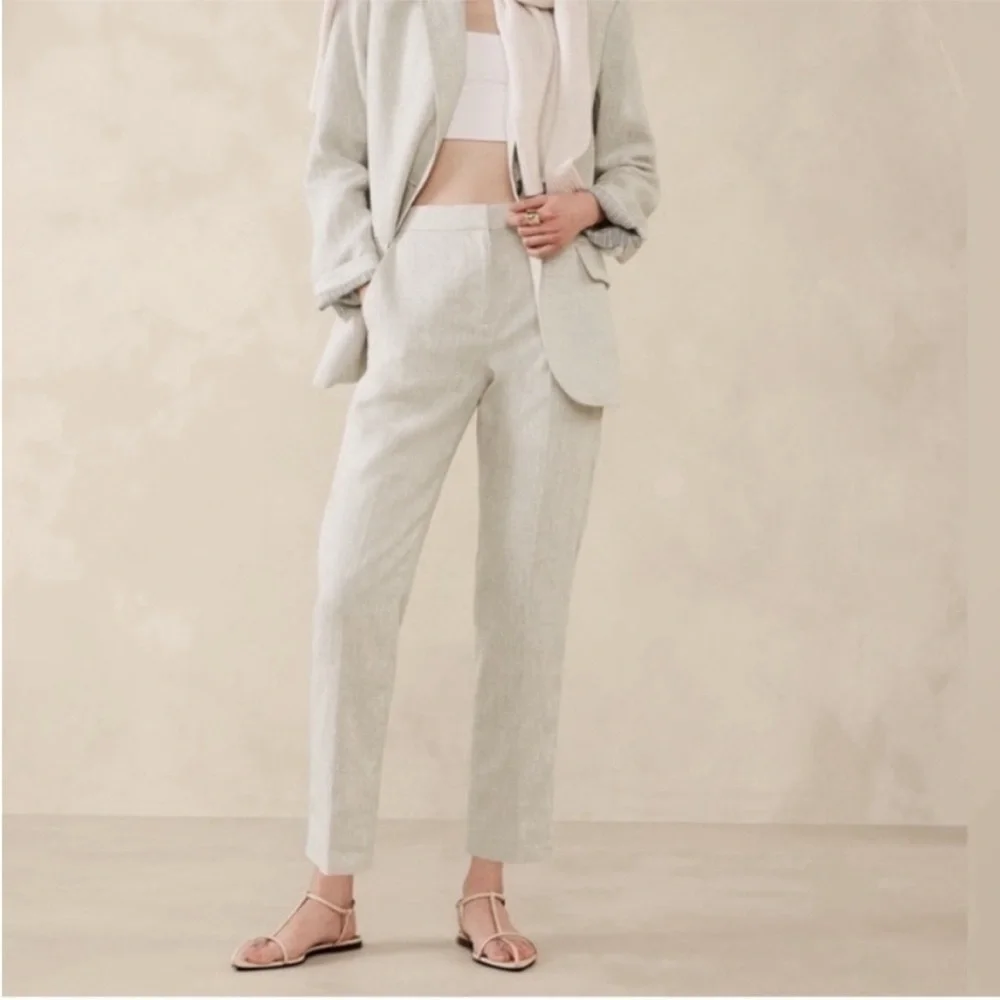 Banana Republic Lina Slim Ankle Linen Pants Neutral Cream Workwear 6P NWT
